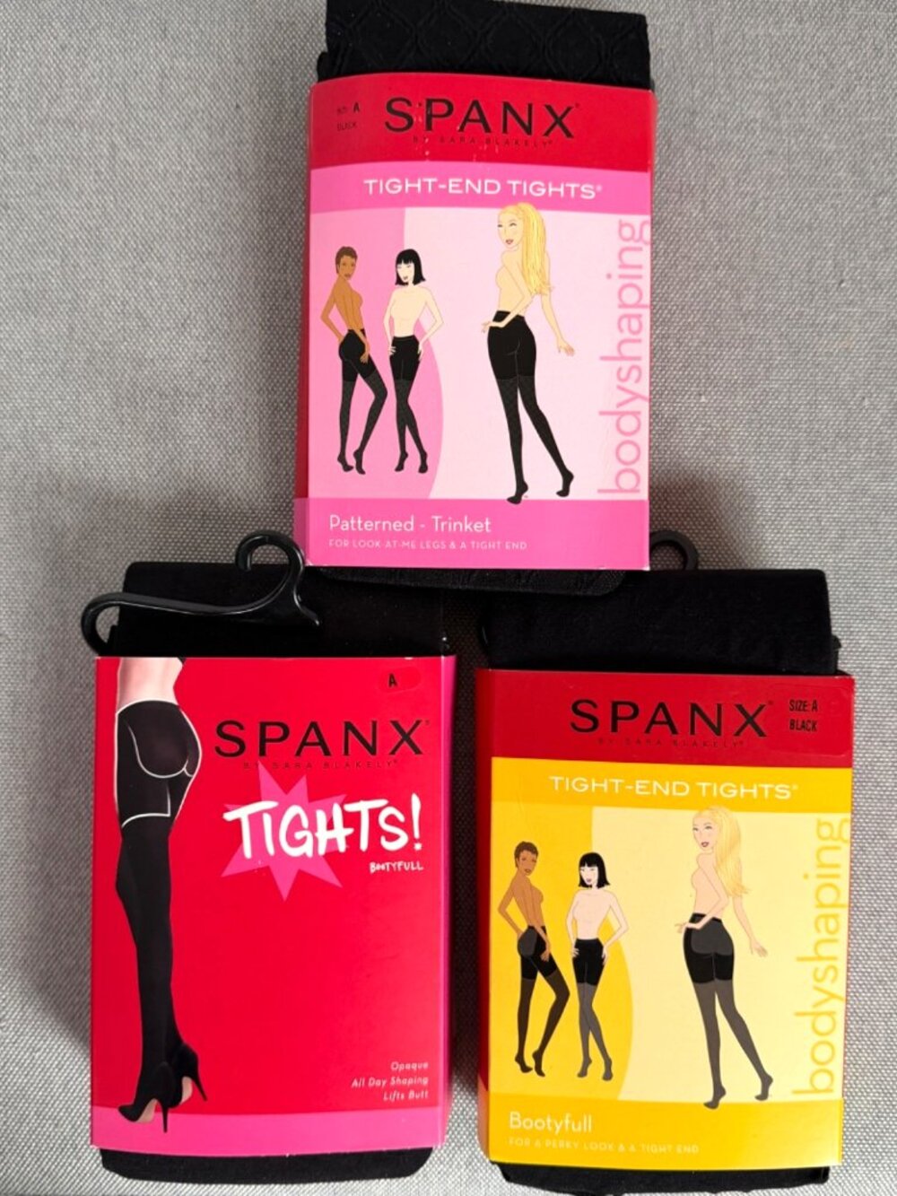 SPANX 3 Pair Black Tights (XS/S) Bootyfull Tight End Opaque and Patterned